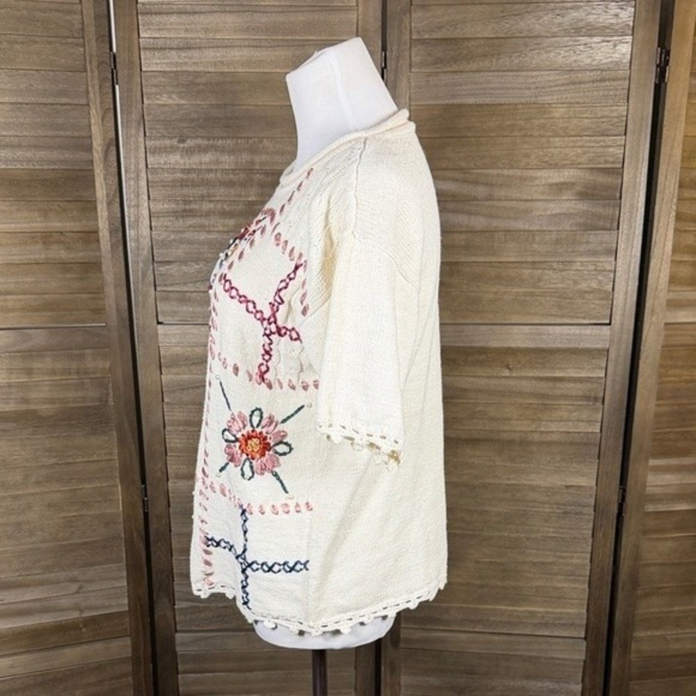 Shenanigans Sweater Womens Small Cream Floral Embroidered Ribbon Pearl Vintage - Picture 4 of 9